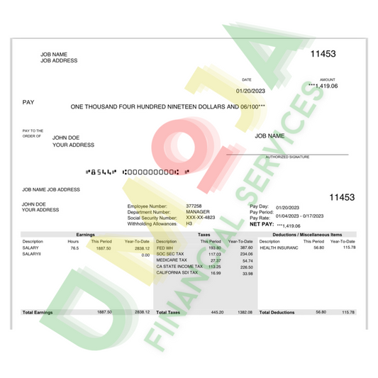 Custom Paystubs / Checkstubs