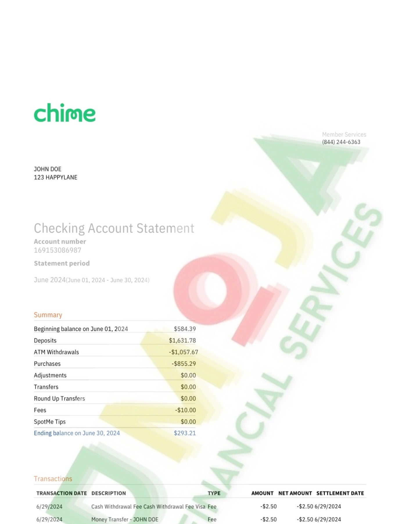 Chime Bank Statement